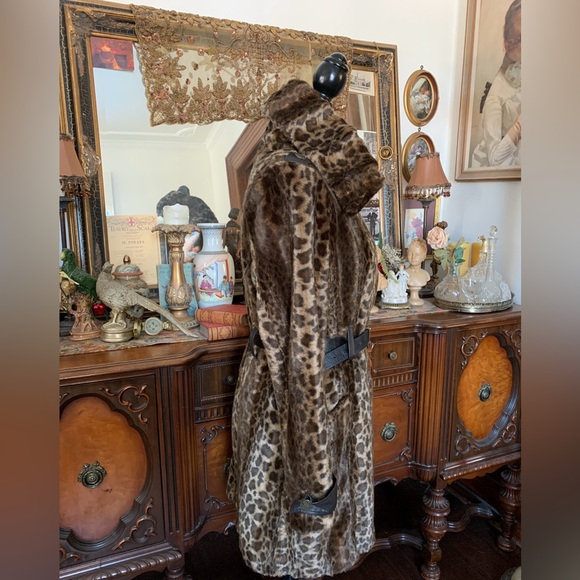 Vintage Amazing Sexy Classy Boho Soft Faux Fur Leopard Print High Collared Coat - Picture 10 of 16